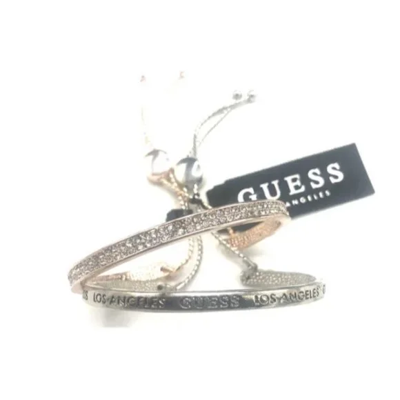 Guess Slider Bracelets 2 per pack - Rose Gold & Silver Overlay - Picture 1 of 3